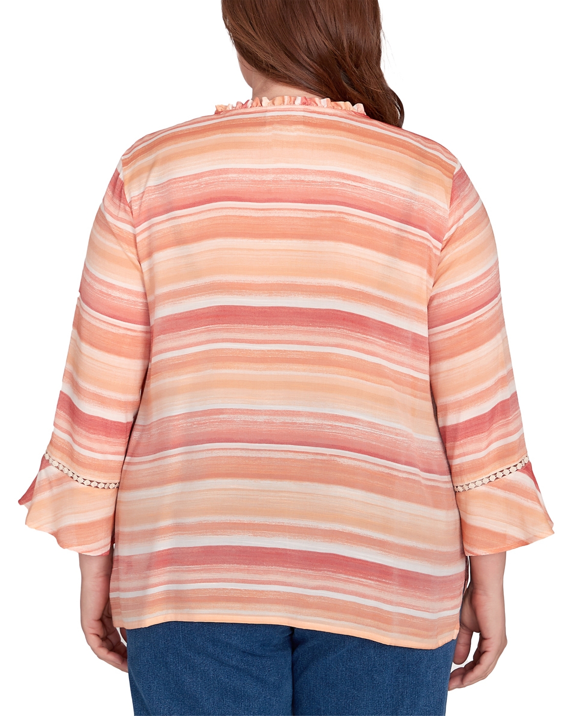 Alfred Dunner Plus Size Scottsdale Warm Stripe Floral Embroidered Top