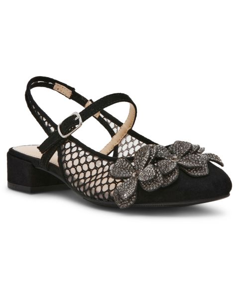 Детские сетчатые балетки Betsey Johnson Sofya с цветами, цвет: Чёрный
