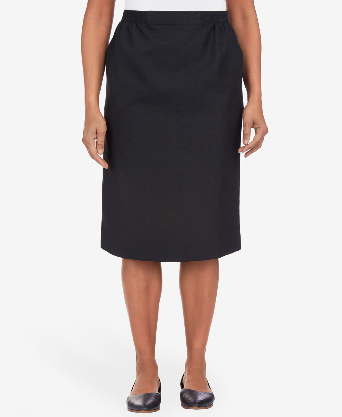 ALFRED DUNNER WOMEN'S CINCH WAIST MIDI SKIRT WITH SLANT POCKETS 