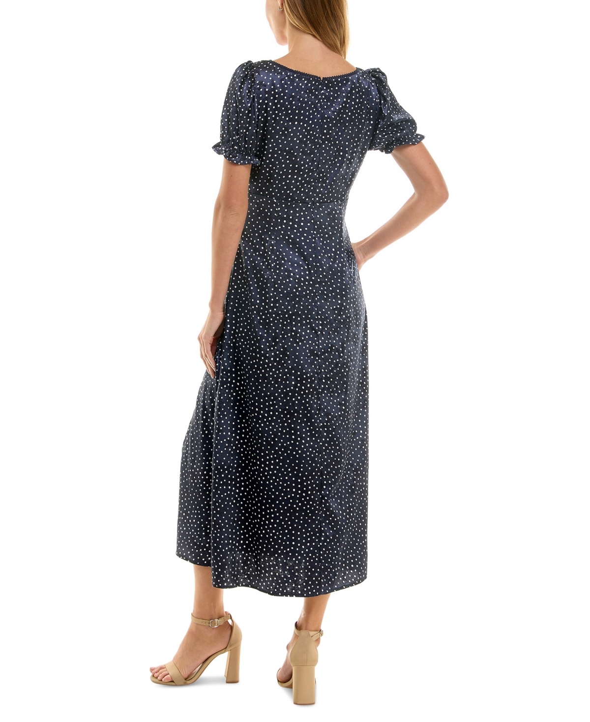 Crystal Doll Juniors' Printed Jacquard Satin Midi Dress In Navy,white