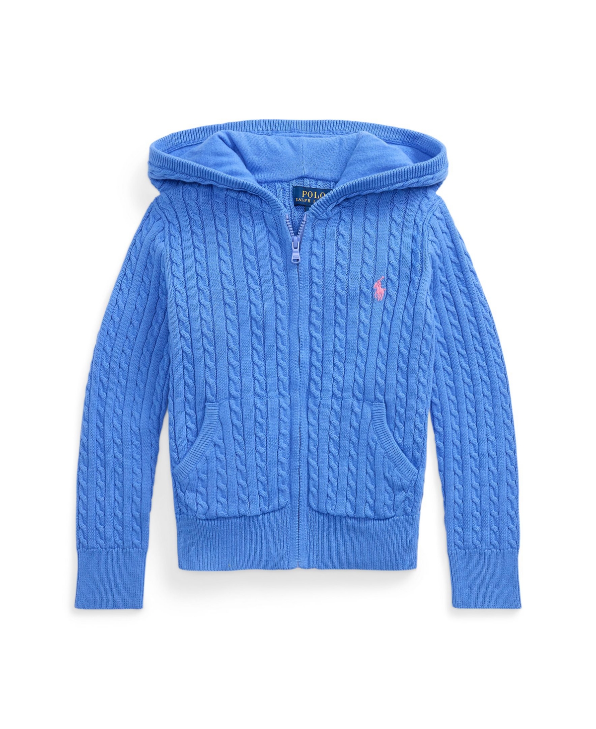 Polo Ralph Lauren Toddler And Little Girls Mini-cable Cotton Full-zip Hoodie In Blue
