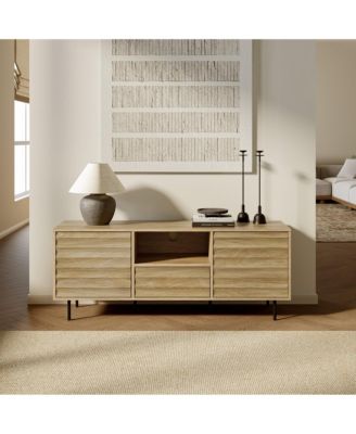 Mid-Century Modern Wave 2-Door 1-Drawer TV Console with Metal Legs