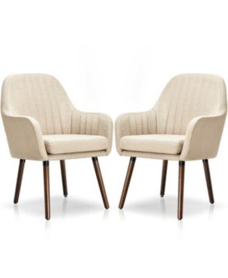 Set of 2 Retro Grey Linen Upholstered Accent Chair with Stylish Wood Legs