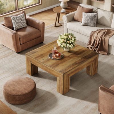 39.4-Inch Square Coffee Table for Living Room, Farmhouse All MDF Accent Center Cocktail Table
