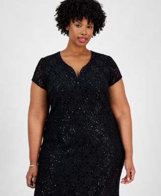 Plus Size Sequined Lace Gown