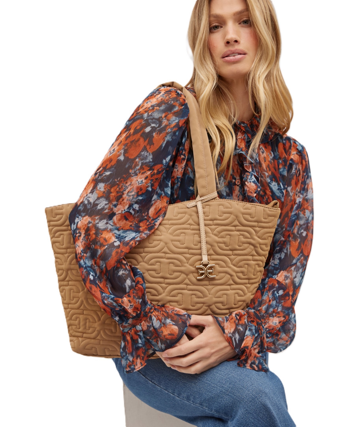 Sam Edelman Ethyl Top Zip Medium East West Tote In Tan