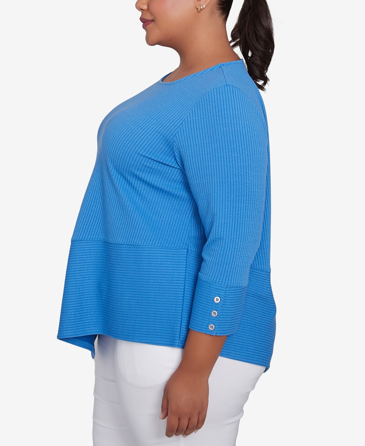 Ruby Rd. Plus Size Cable Stripe Ottoman Top In Azure