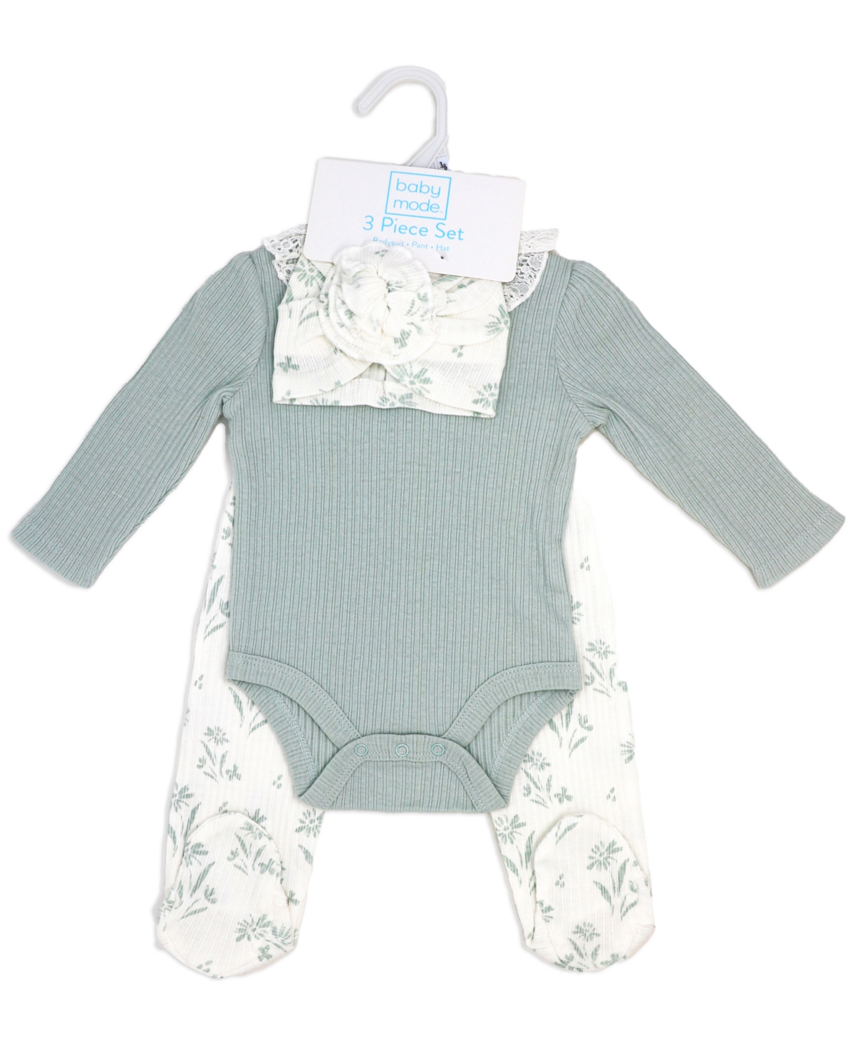 Baby Mode Baby Girls Floral Take Me Home Footed Layette, 3-piece Set In Aqua Blue