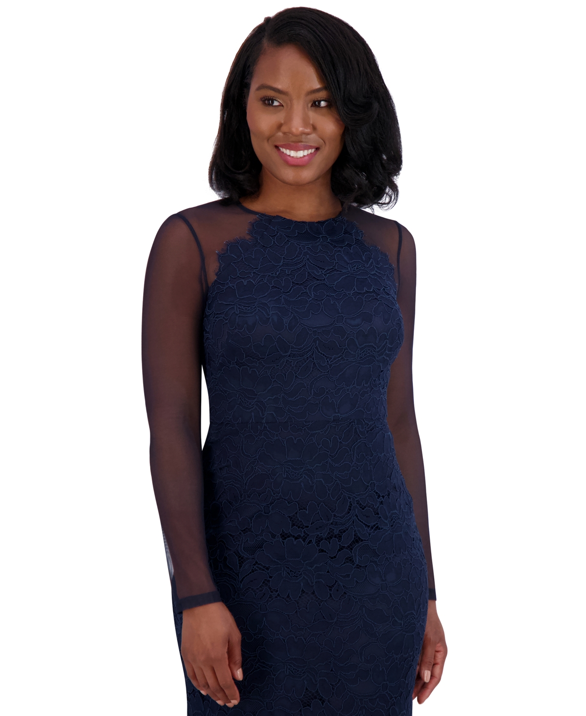 ELIZA J WOMEN'S EMBROIDERED ILLUSION-SLEEVE GOWN 