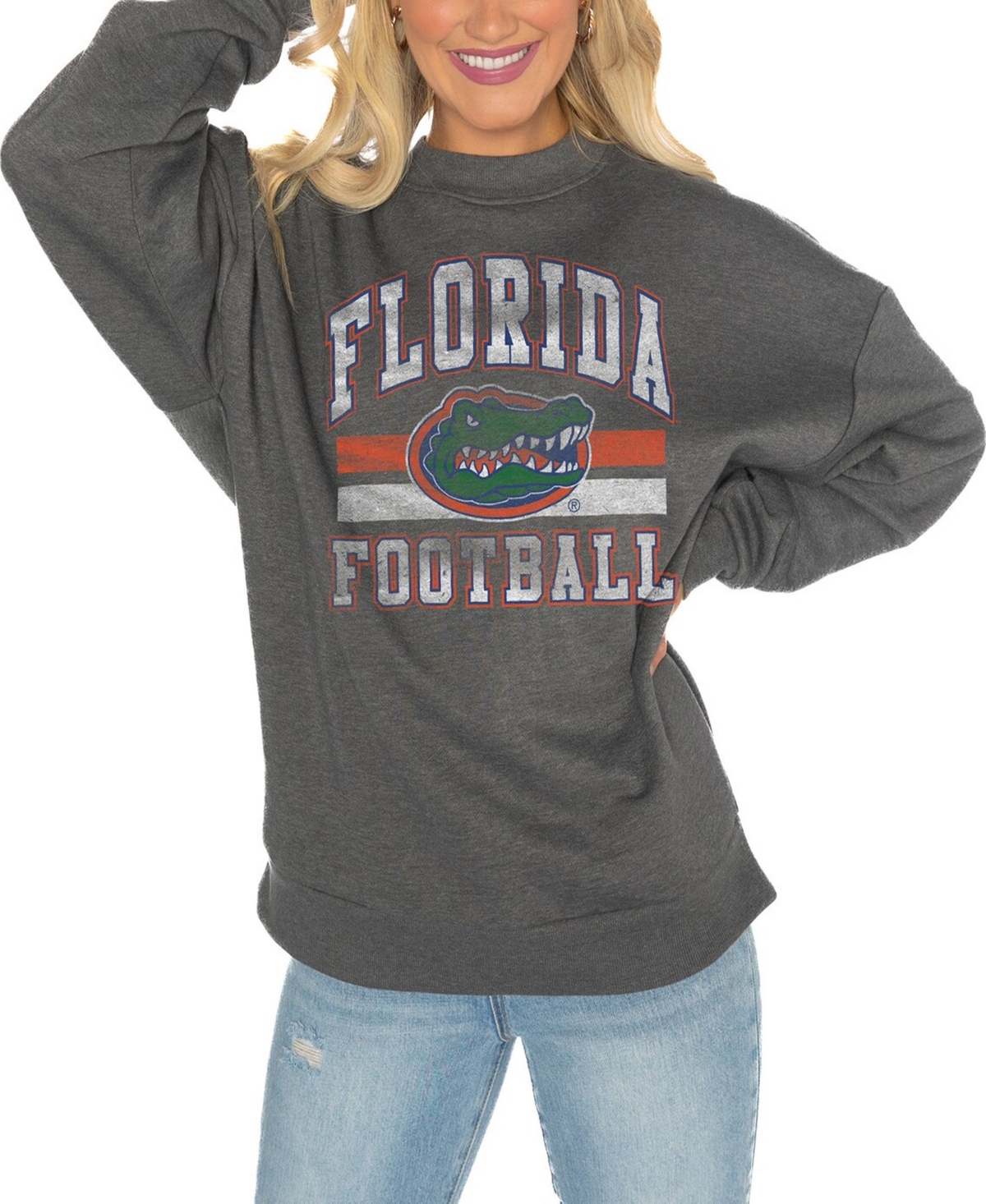 GAMEDAY COUTURE WOMEN'S CHARCOAL FLORIDA GATORS GOOD VIBES PREMIUM FLEECE DROP SHOULDER PULLOVER SWEATSHIRT 