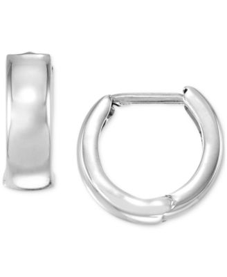 Polished Wide Huggy Hoop Earrings in 10k White Gold