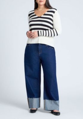 Women's Plus Size Abstract Striped Sweater