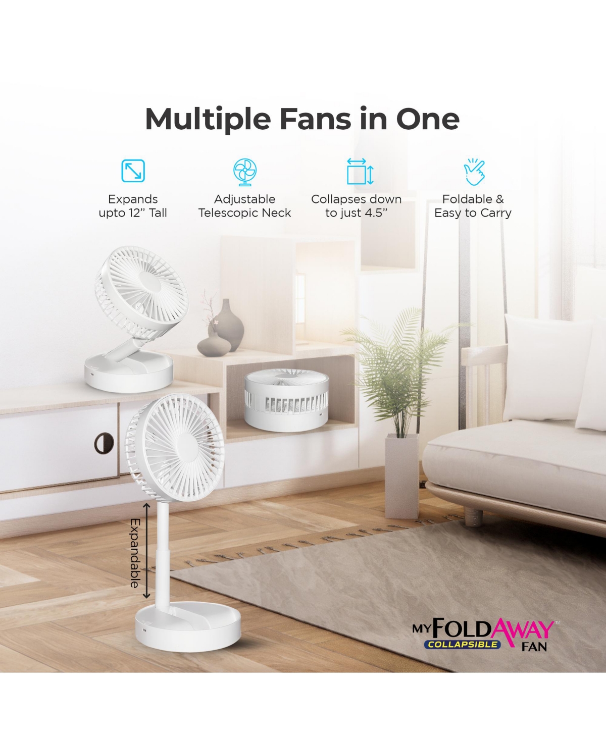 My Foldaway 2- in-1 Adjustable Height in. Unique Foldable and Portable Mini Table Pedestal Fan