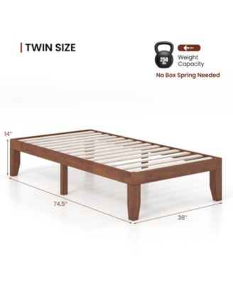 14 Inch Twin Size Rubber Wood Platform Bed Frame with Wood Slat Support