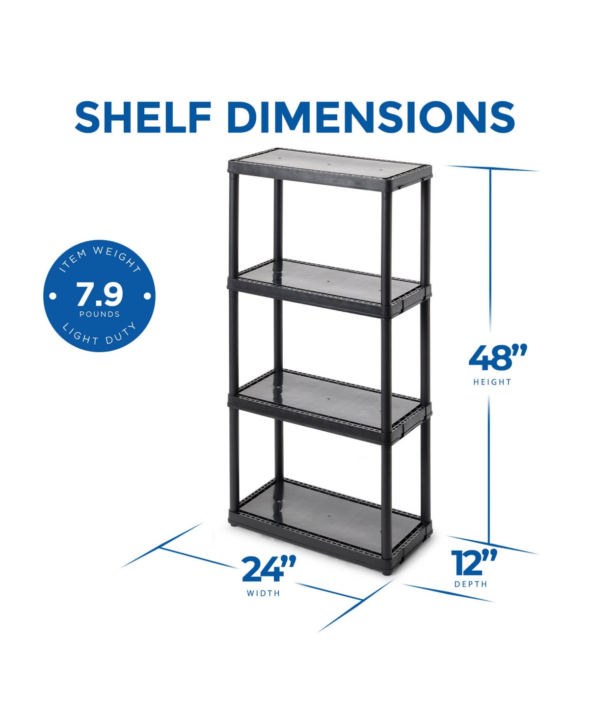 Gracious Living 4 Shelf Fixed Height Light Duty Storage Unit,(4 Pack) - Black