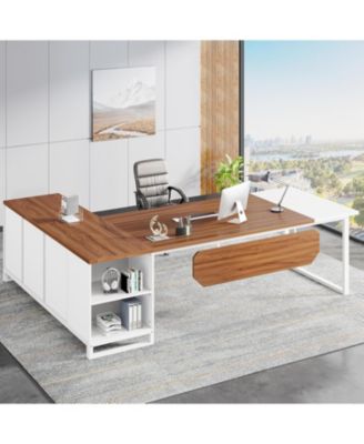 70.8" Executive Desk with 55" File Cabinet, Modern L Shaped Computer Desk with Storage Shelves and Cabinet, Large L Shaped Executive Desk for Home Office