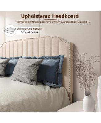 Heavy Duty Upholstered Bed Frame with Rivet Headboard-Full Size