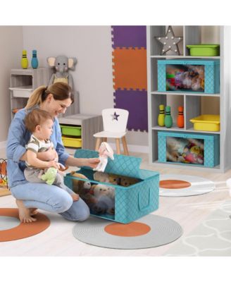 6 Pack Medium Foldable Clothes Storage Bags with Clear Window, Zipper Lid and Carry Handles - for Organizing Bedroom, Closet, Home (Aqua)