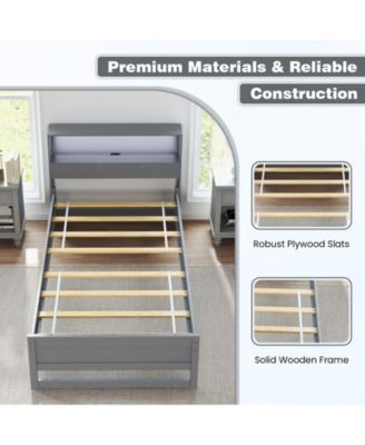Twin Size Bed Frame with Storage Headboard and Charging Station