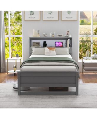 Twin Size Bed Frame with Storage Headboard and Charging Station