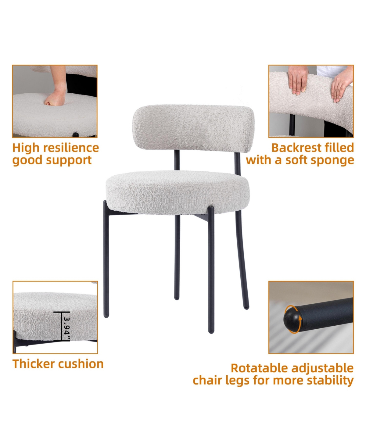 Dyhome Modern Accent Chair, Upholstered Dining Chairs Set Of 4, Short Plush Fabric, Armless Dining Chair With Backrest, Sherpa Chair For Dining Room