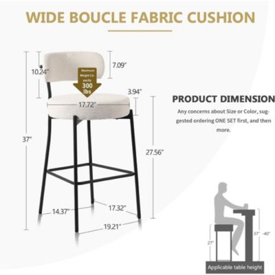 Bar Stools Set of 2, 27 Inches Counter Height Kitchen Bar Stools with Back, Modern Metal Tall Bar Stools for Kitchen Island