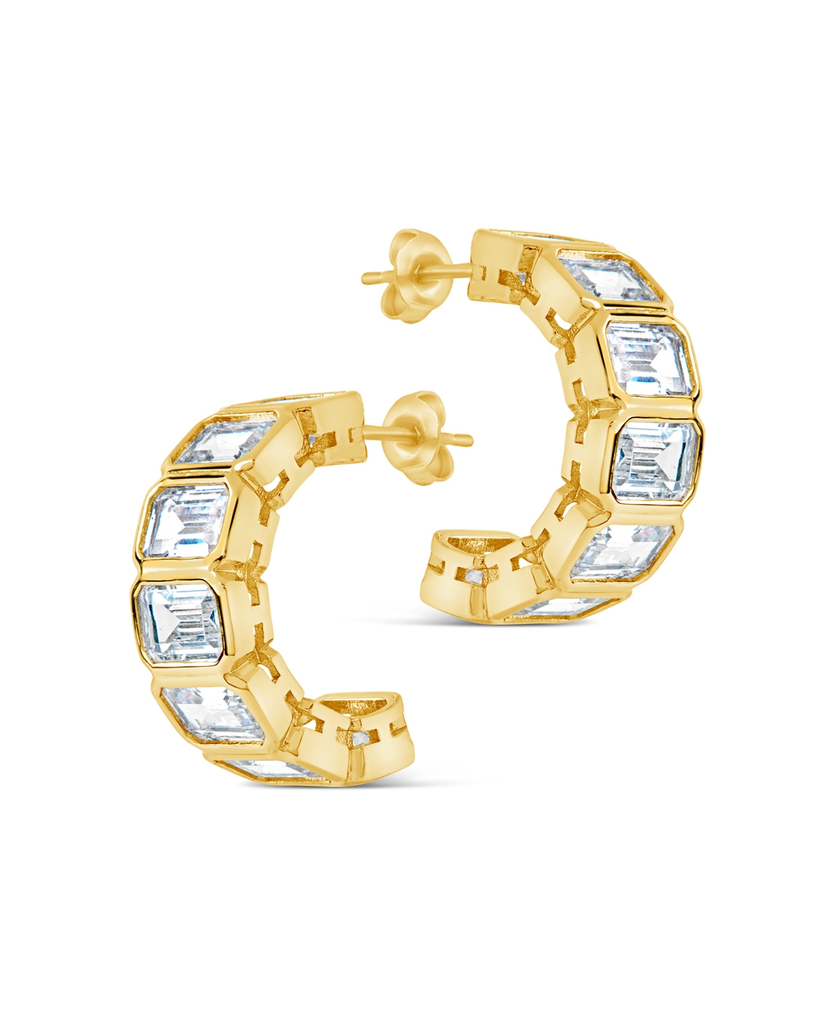 Sterling Forever Nyssa Bezel Cubic Zirconia Station Hoop Earrings In Gold