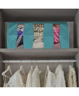Foldable Storage Bag Organizers, 3 Sections, Great for Clothes, Blankets, Closets, Bedrooms, and More, 2-Pack (Aqua)