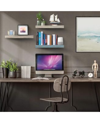 3 Pack 16 Inch Rustic Floating Shelves - for Bedroom, Kitchen, Living Room, Office - Display Trophies, Books, Frames, etc