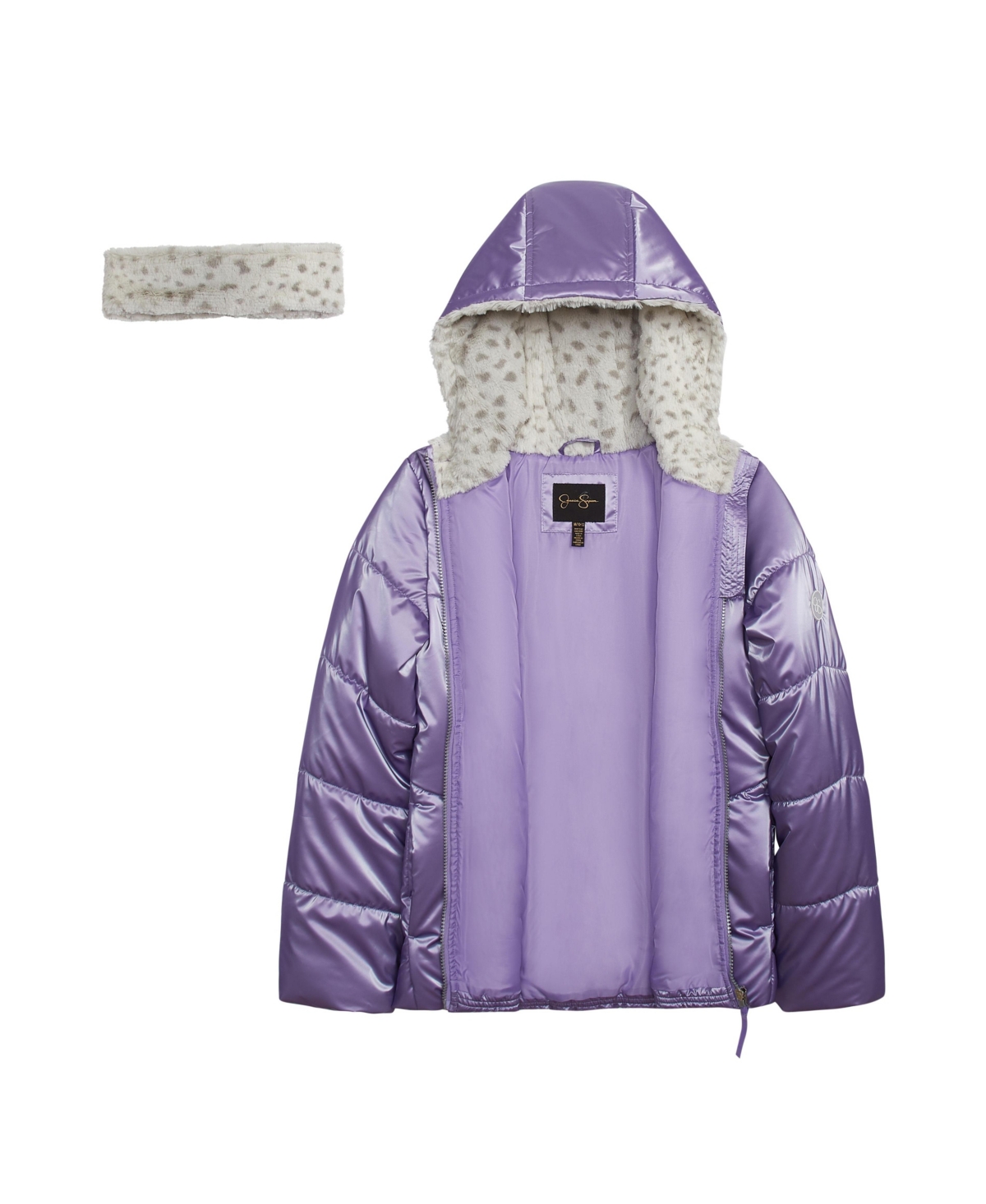 Jessica Simpson Girls 7-16 Reflective Shine Fashion Puffer Jacket In Purple