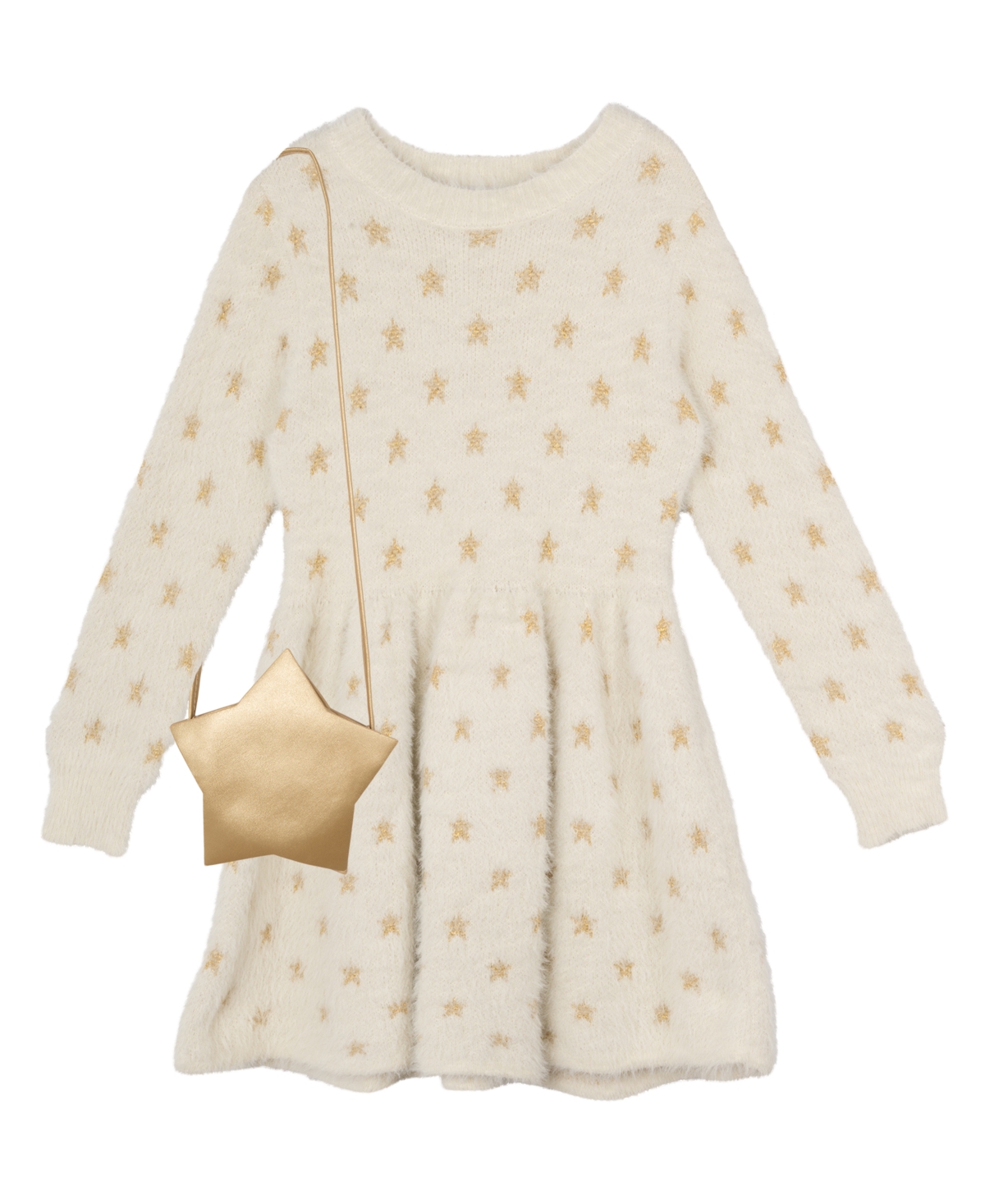 Rare Editions Toddler and Little Girls Star Embroidered Sweater Dress with Matching Bag, 2-Piece Set