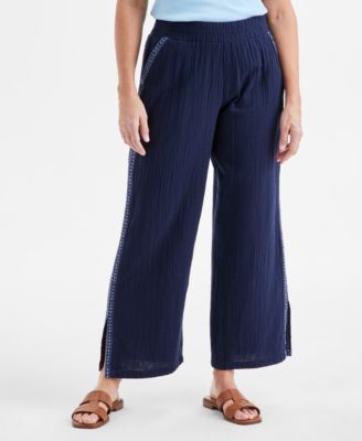 Style & Co - Cotton Embellished Wide-Leg Gauze Pants