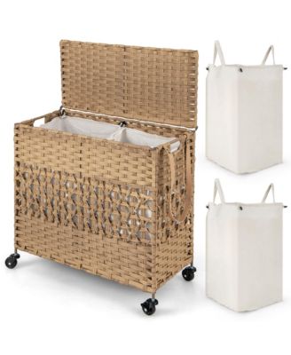 110L Laundry Hamper with Wheels Clothes Basket Lid and Handle and 2 Liner Bags
