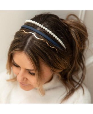 Headband Set - Blue + Pearl + Gold