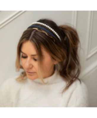 Headband Set - Blue + Pearl + Gold