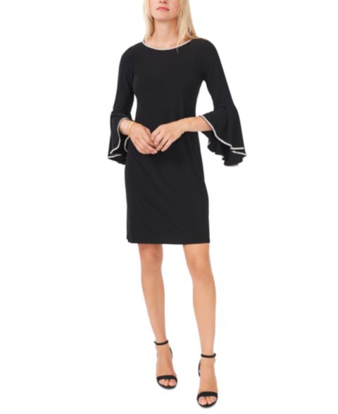 Женское платье MSK Rhinestone-Trim Bell-Sleeve, цвет: Чёрный