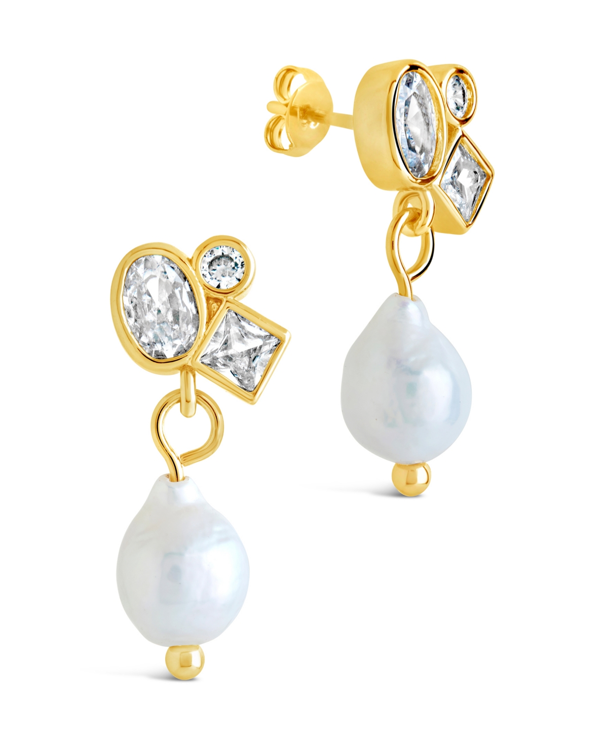 Sterling Forever Penny Cubic Zirconia Mother Of Pearl Cluster Stud Earrings In Gold