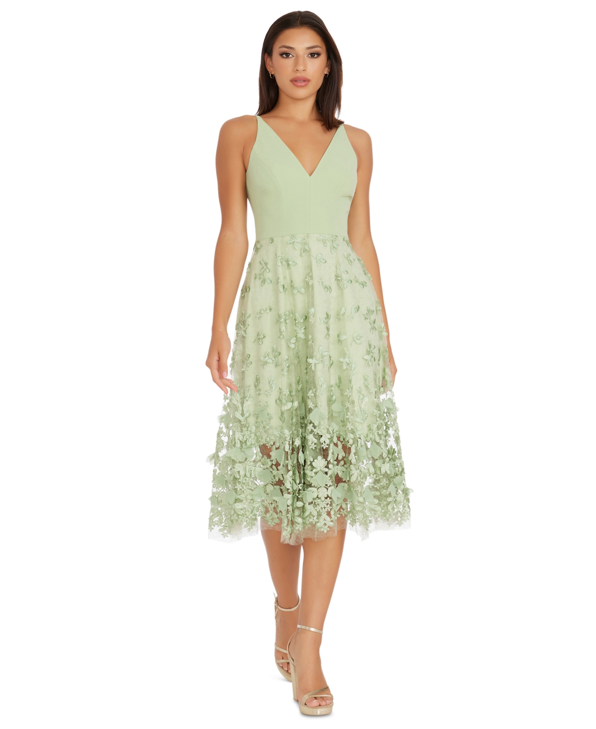 DRESS THE POPULATION PLUNGING DARLEEN NECK FIT & FLARE DRESS 