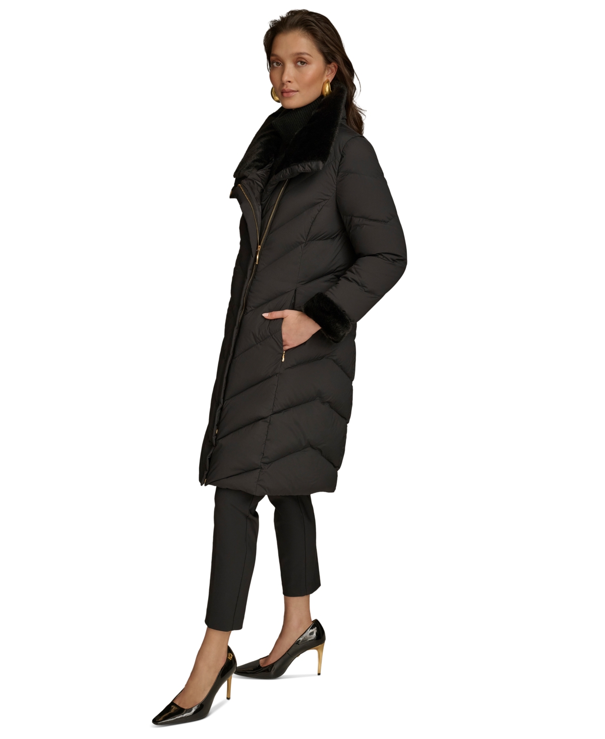Donna Karan New York Women's Faux-Fur-Trim Puffer Coat