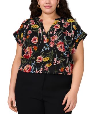 Vince Camuto - Plus Size Floral-Print V-Neck Blouse
