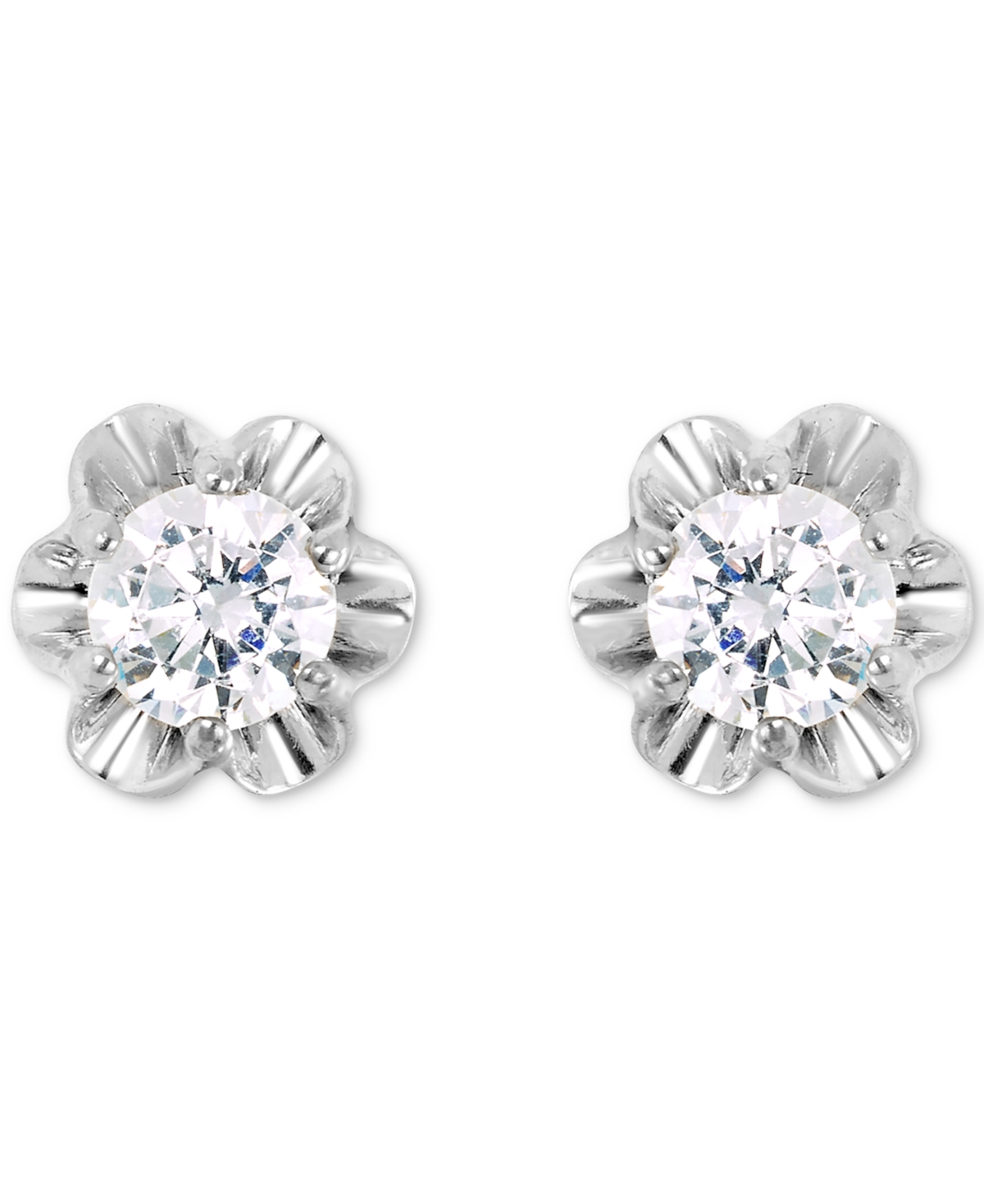 Macy's Diamond Scallop Edge Stud Earrings (1/4 Ct. T.w.) In 14k White Gold In White Gold