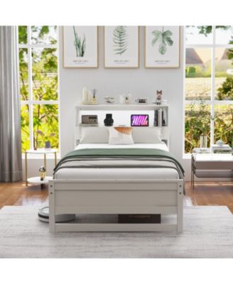 Twin Size Bed Frame with Storage Headboard and Charging Station