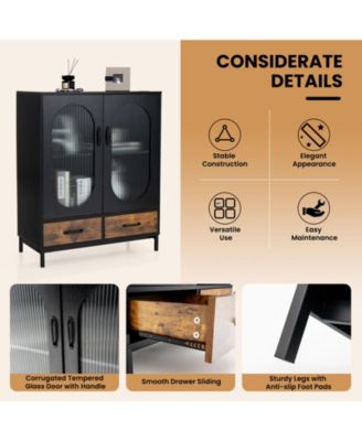 Kitchen Industrial Buffet Sideboard with Tempered Glass Doors