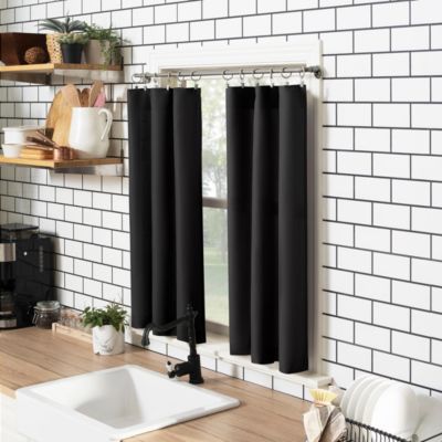 Martine Microfiber Semi-Sheer Rod Pocket Kitchen Curtain Valance and Tiers Set