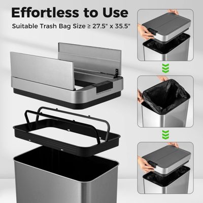 Slim Kitchen Trash Can with Wing Lids 13.2 Gal Automatic Sensor Garbage Can