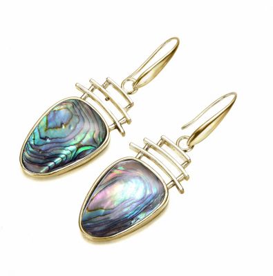 Sterling Silver 14K Gold Plated Abalone Pear Drop Hook Earrings