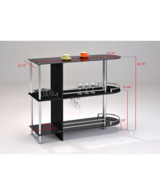 Bar Table with Two Tempered Glass Shelves and Wine Rack