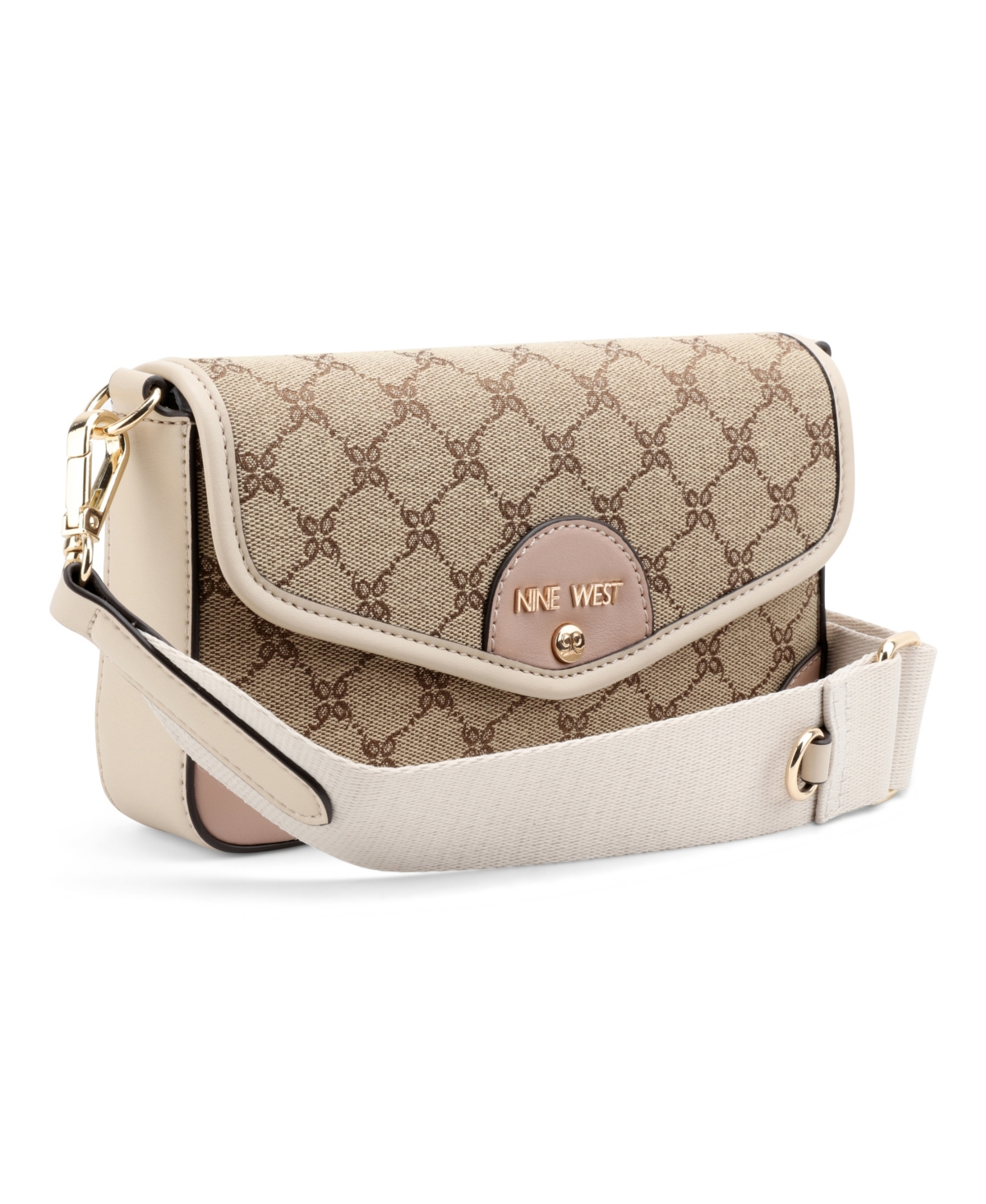 Nine West Peaches Flap Crossbody Bag With Card Case In Mocha Logo Multi
