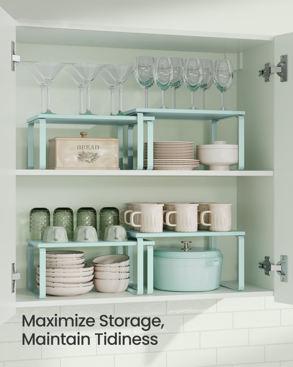 Slickblue Set of 2 Cabinet Organizer Shelves, Stackable & Expandable Kitchen Storage Spice Rack, Metal & Engineered Wood
