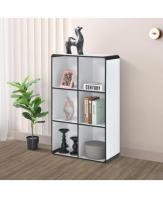 Dothan Wood 6-Cubed Open Bookcase - Storage Shelf Organizer Bookshelf